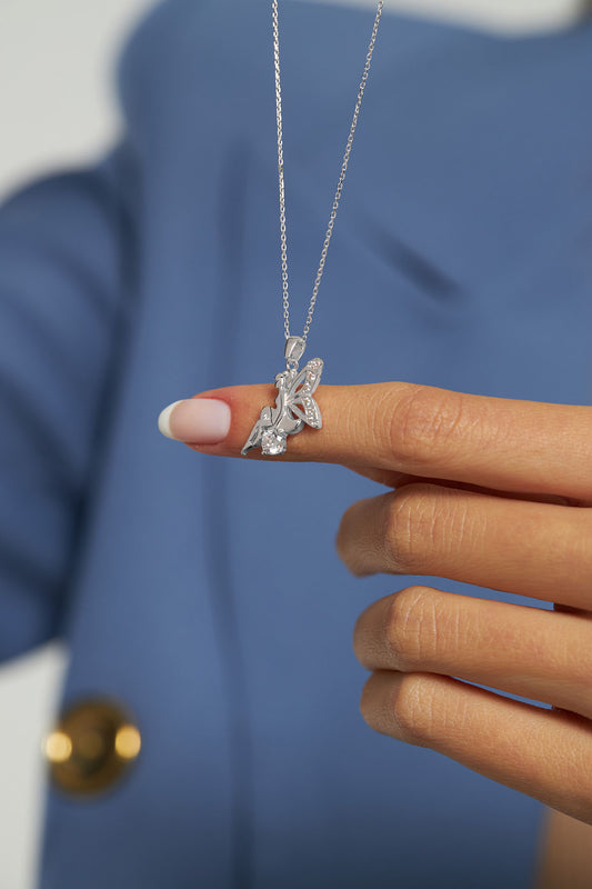 925 Ayar Zirkon Taşlı Rodyum Aşk Perisi Gümüş Kolye