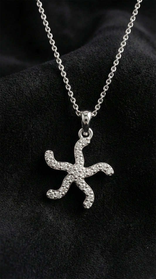 925 Ayar Zirkon Taşlı Rodyum Deniz Yıldızı Gümüş Kolye