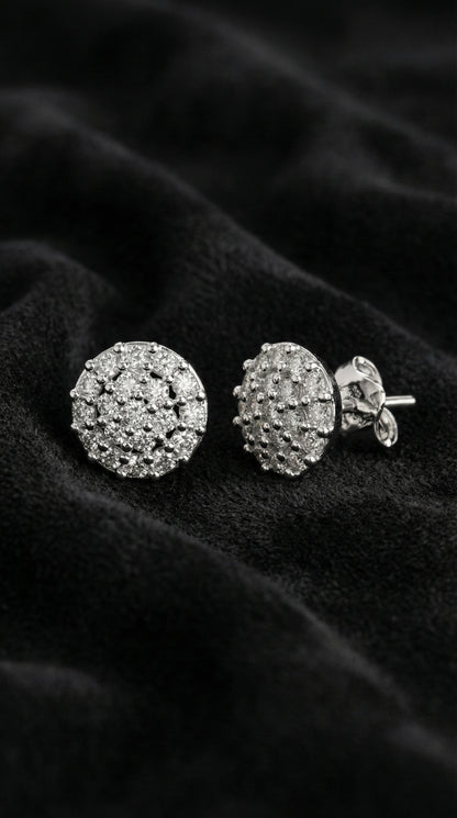 925 Ayar Zirkon Taşlı Rodyum Yuvarlak Minimal Çivili Gümüş Küpe