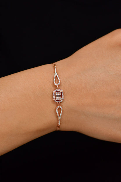 925 Ayar Zirkon Taşlı Rose 3 Sıra Baget Gümüş Bileklik