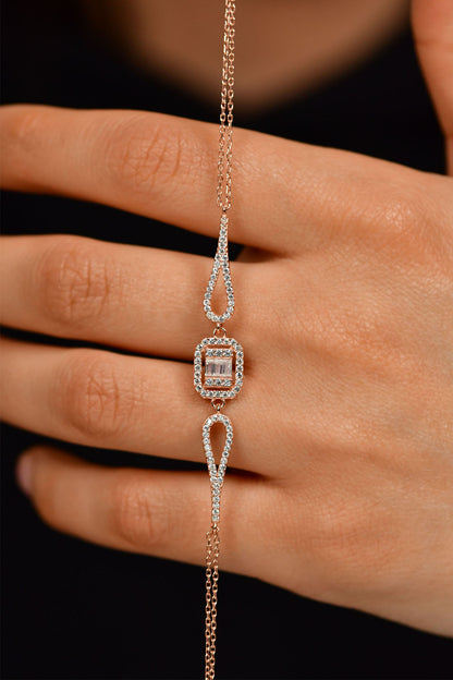 925 Ayar Zirkon Taşlı Rose 3 Sıra Baget Gümüş Bileklik