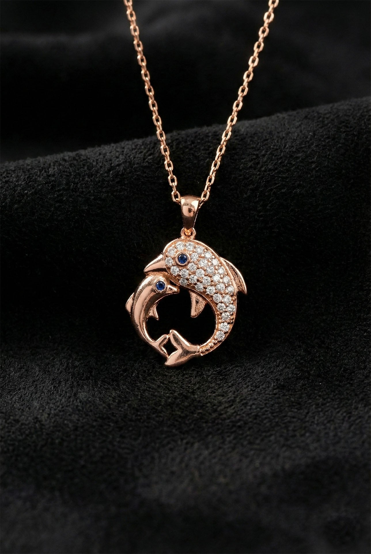 925 Ayar Zirkon Taşlı Rose Anne Bebek Yunus Gümüş Kolye