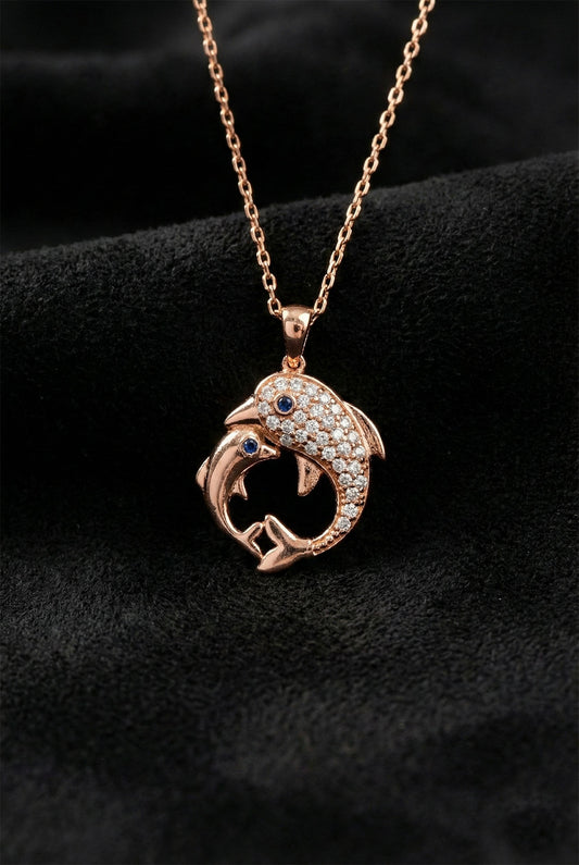 925 Ayar Zirkon Taşlı Rose Anne Bebek Yunus Gümüş Kolye