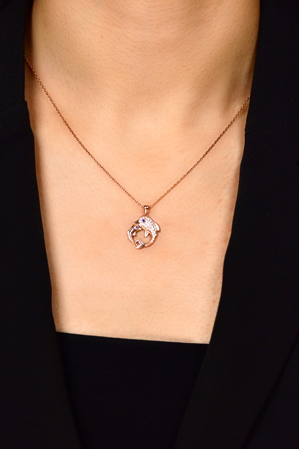 925 Ayar Zirkon Taşlı Rose Anne Bebek Yunus Gümüş Kolye