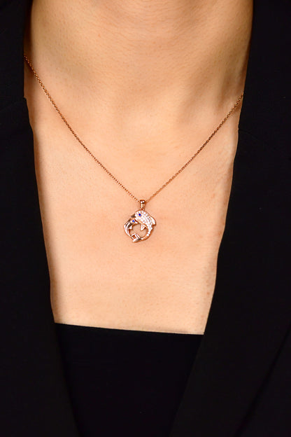 925 Ayar Zirkon Taşlı Rose Anne Bebek Yunus Gümüş Kolye