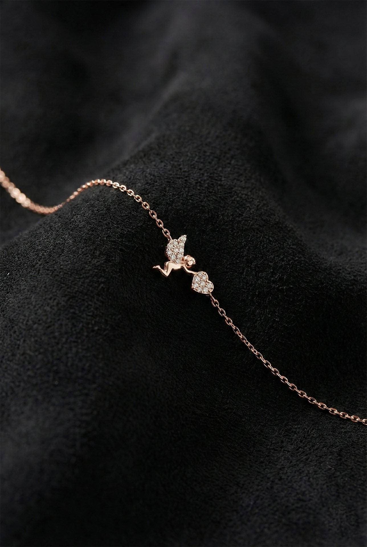 925 Ayar Zirkon Taşlı Rose Aşk Meleği Eros Minimal Gümüş Bileklik