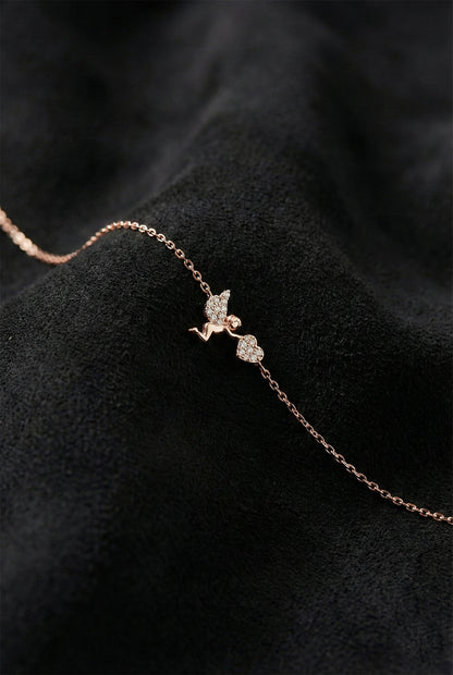 925 Ayar Zirkon Taşlı Rose Aşk Meleği Eros Minimal Gümüş Bileklik