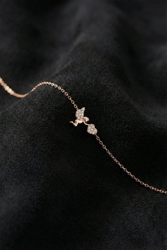 925 Ayar Zirkon Taşlı Rose Aşk Meleği Eros Minimal Gümüş Bileklik