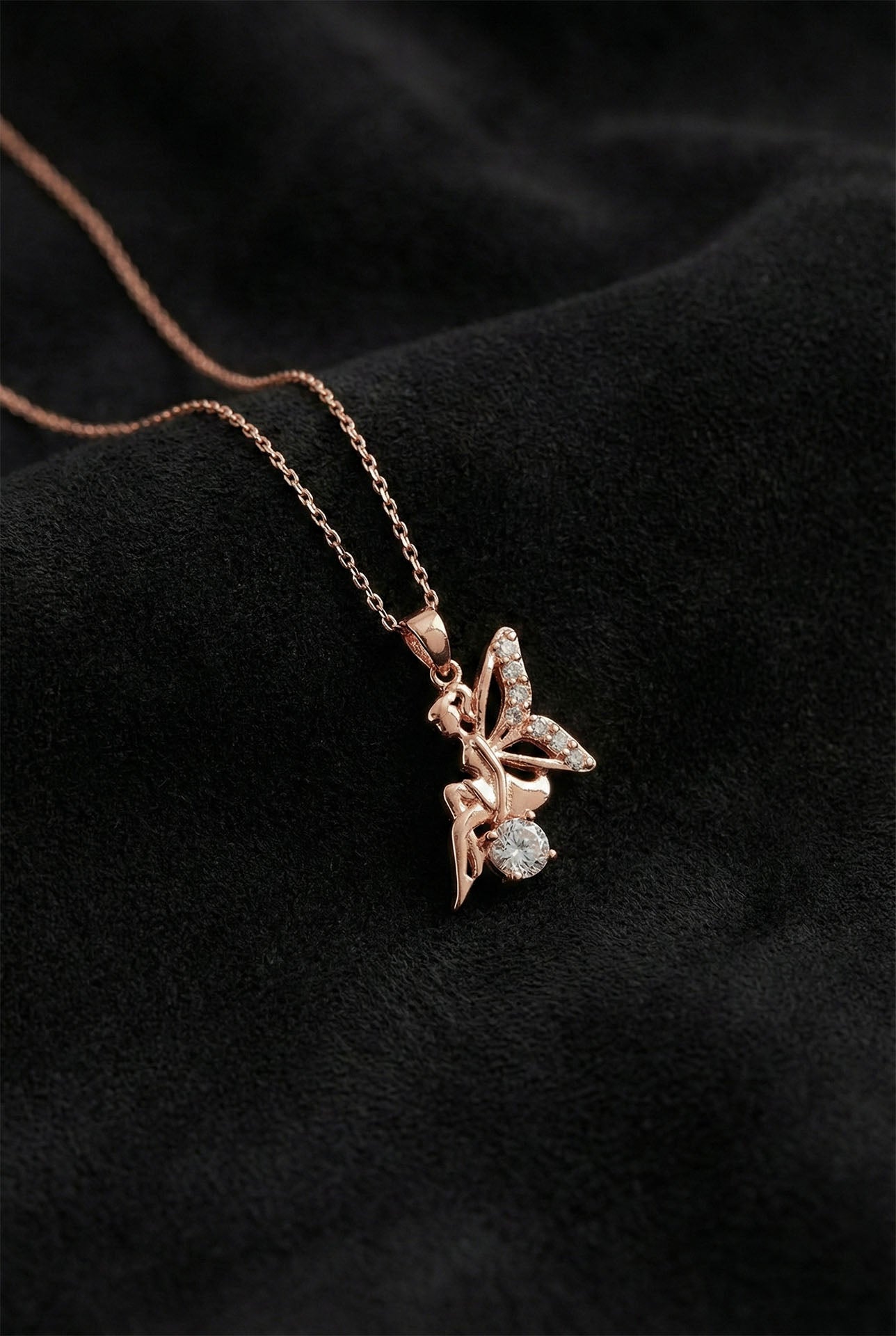925 Ayar Zirkon Taşlı Rose Aşk Perisi Gümüş Kolye