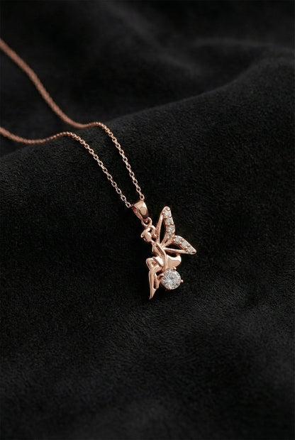 925 Ayar Zirkon Taşlı Rose Aşk Perisi Gümüş Kolye