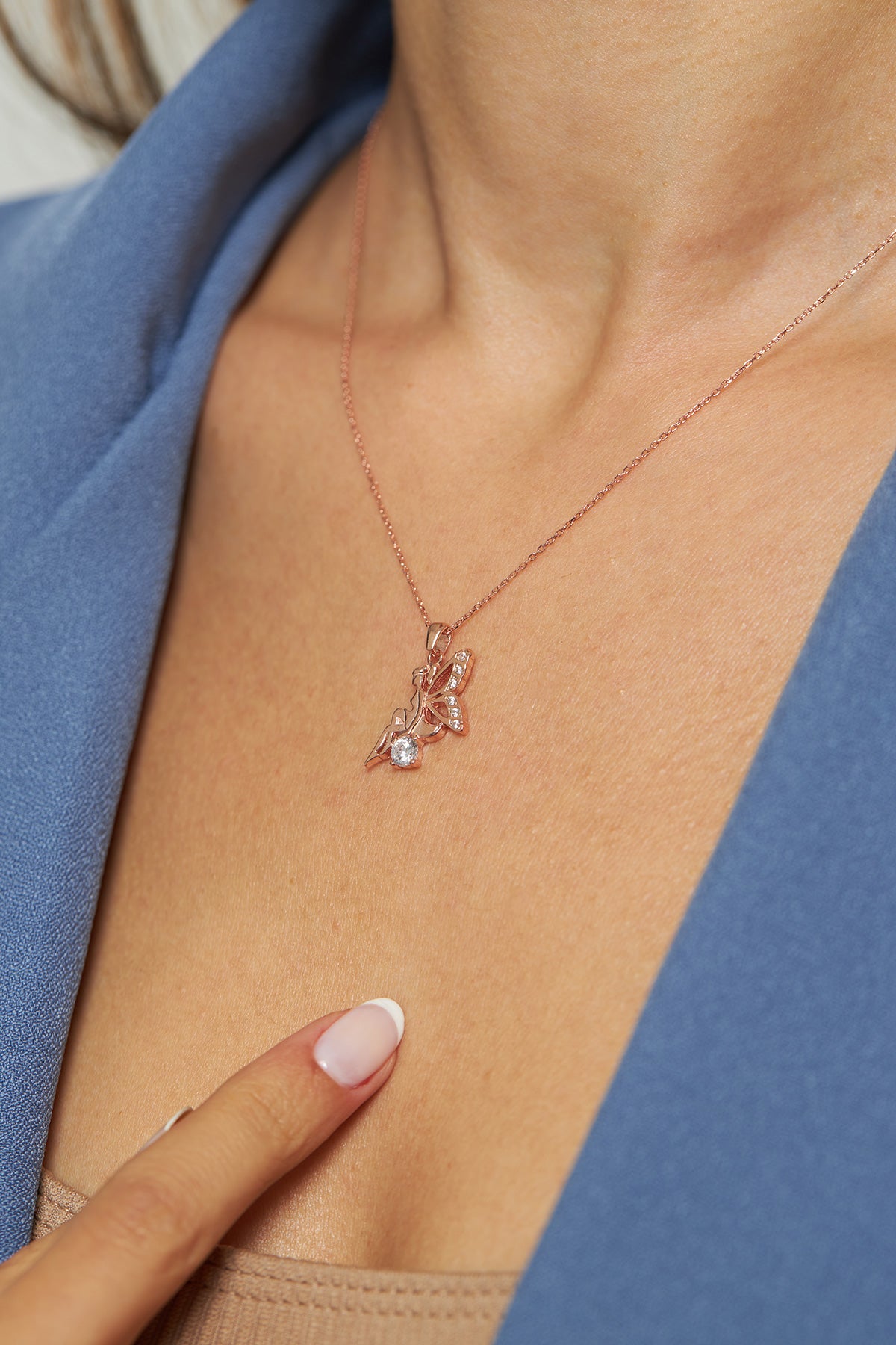 925 Ayar Zirkon Taşlı Rose Aşk Perisi Gümüş Kolye