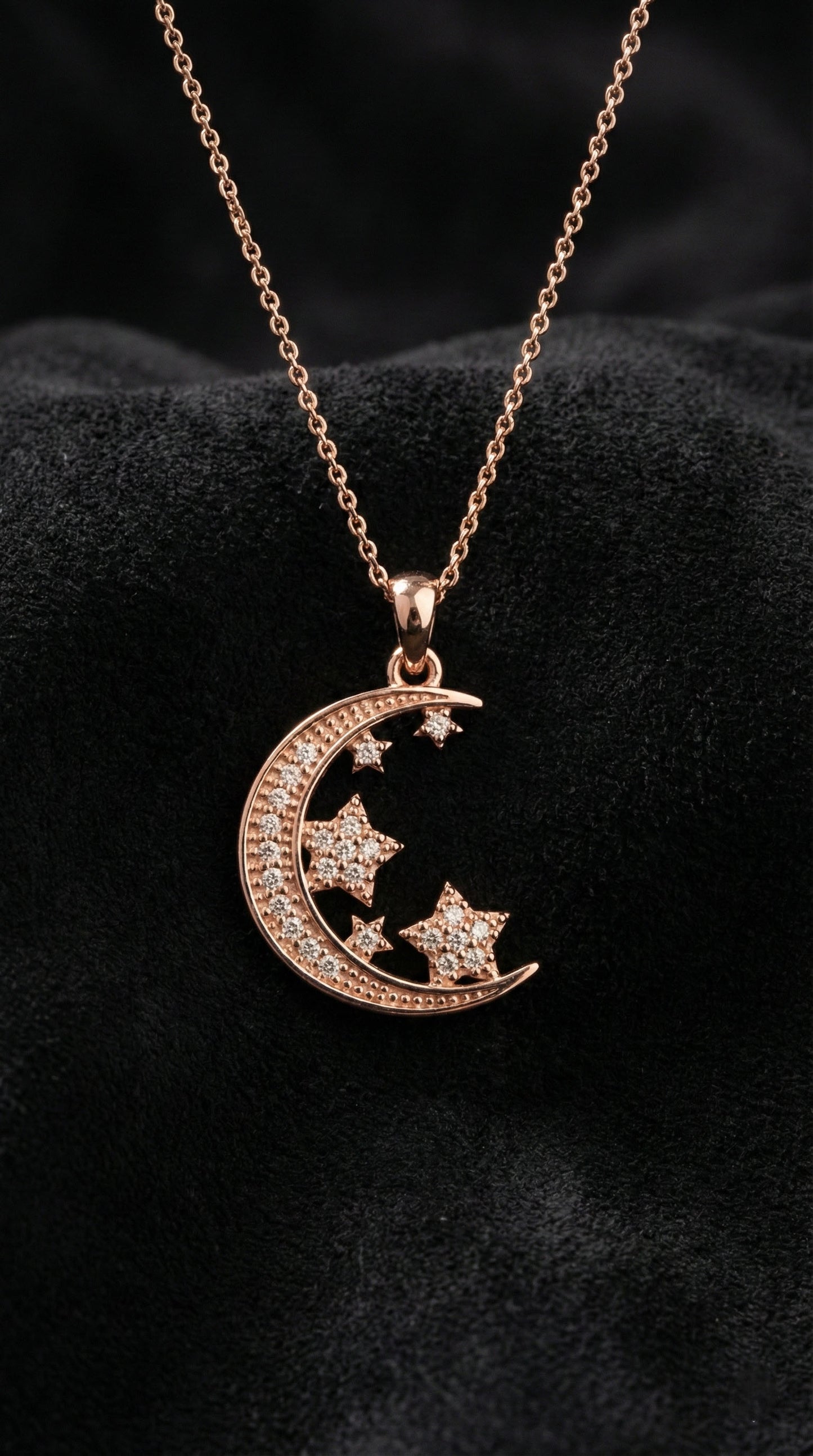 925 Ayar Zirkon Taşlı Rose Ay Yıldız Gökyüzü Gümüş Kolye