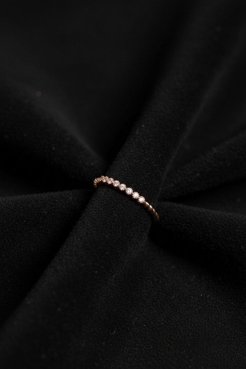 925 Ayar Zirkon Taşlı Rose Ayarlanabilir Minimal Burgu Gümüş Yüzük