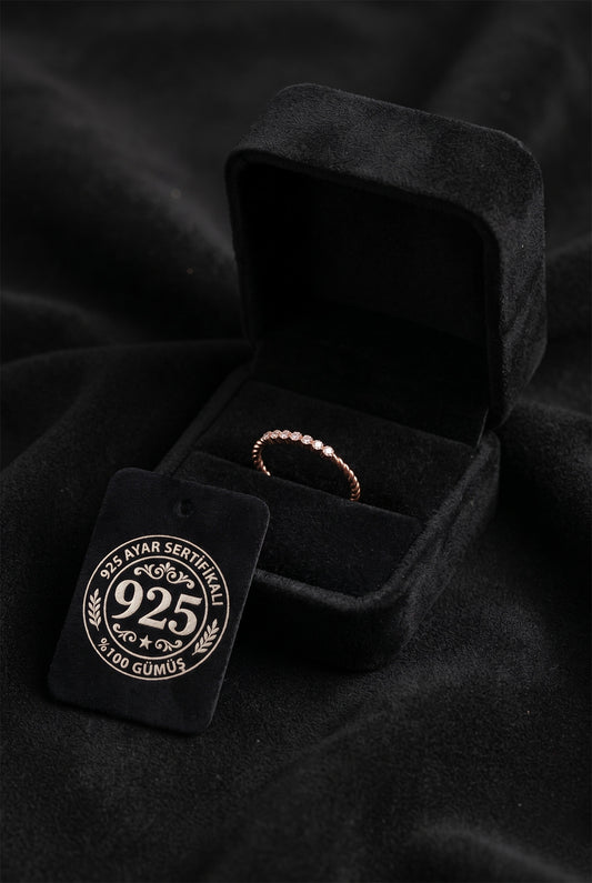 925 Ayar Zirkon Taşlı Rose Ayarlanabilir Minimal Burgu Gümüş Yüzük