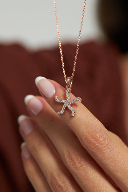 925 Ayar Zirkon Taşlı Rose Deniz Yıldızı Gümüş Kolye