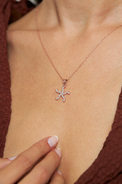 925 Ayar Zirkon Taşlı Rose Deniz Yıldızı Gümüş Kolye