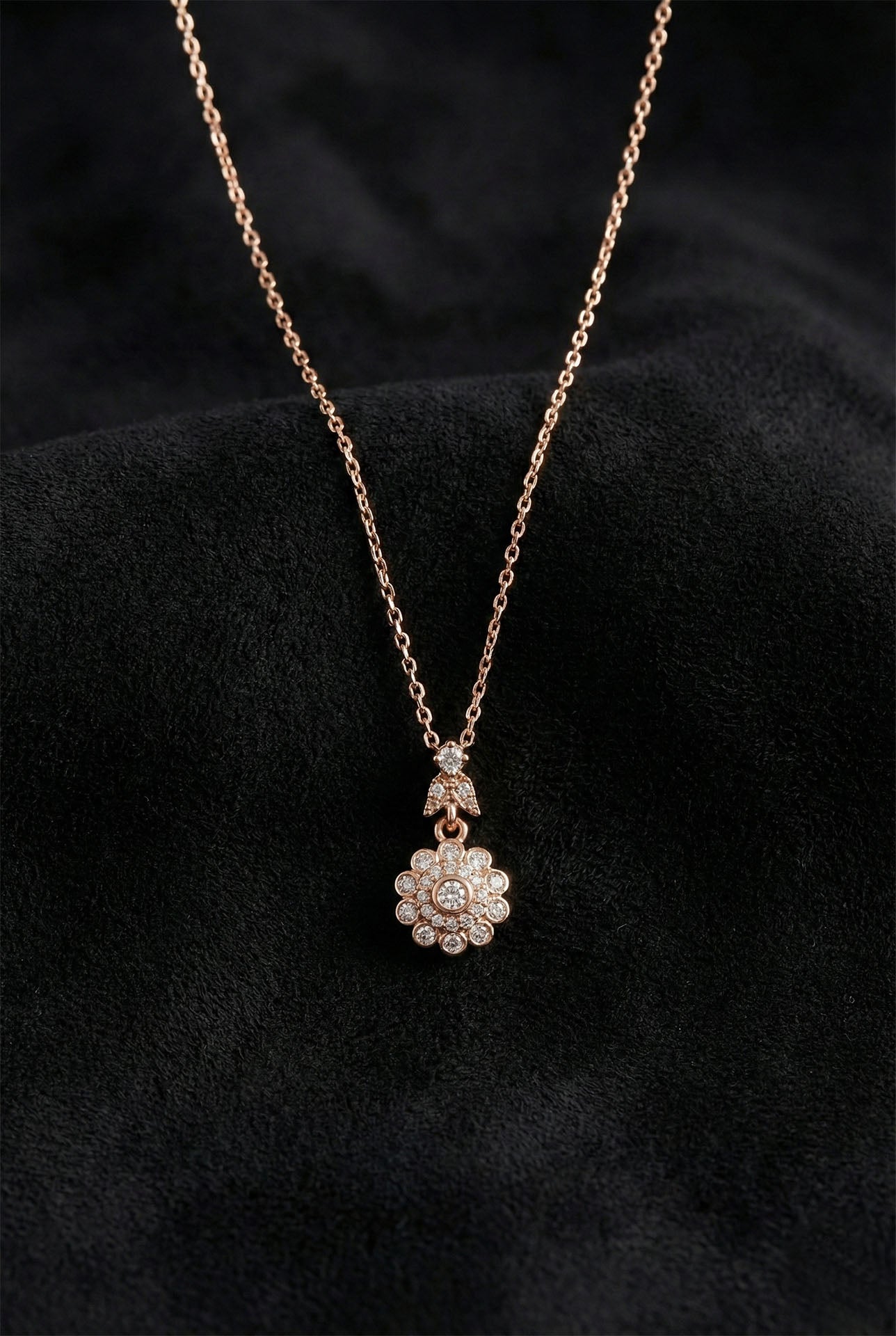 925 Ayar Zirkon Taşlı Rose Elmas Montür Çiçek Gümüş Kolye