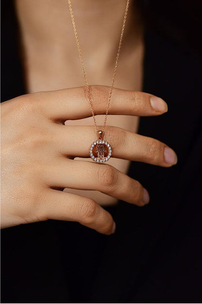 925 Ayar Zirkon Taşlı Rose Fatıma'nın Eli Gümüş Bereket Kolyesi