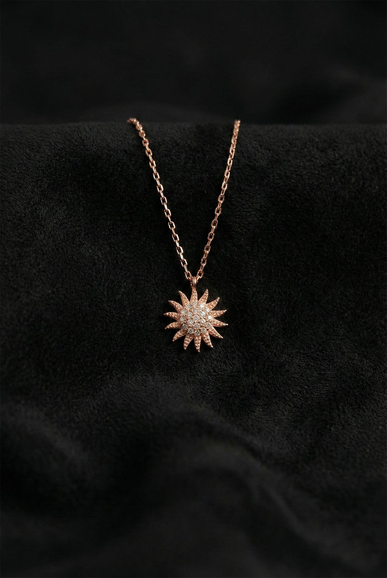 925 Ayar Zirkon Taşlı Rose Güneş Minimal Gümüş Kolye