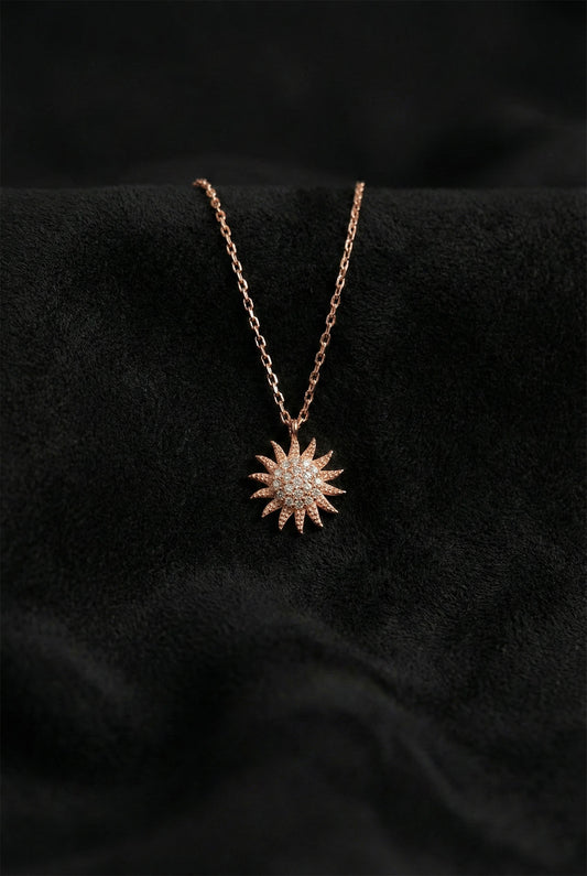 925 Ayar Zirkon Taşlı Rose Güneş Minimal Gümüş Kolye