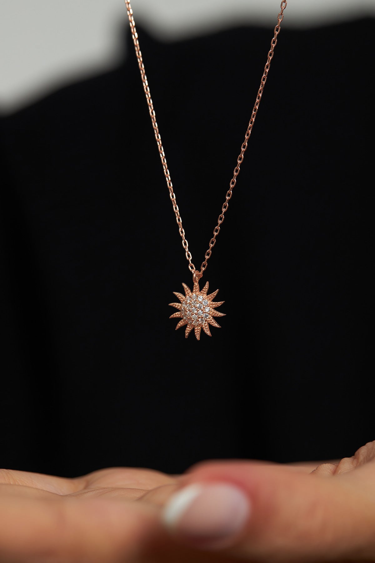925 Ayar Zirkon Taşlı Rose Güneş Minimal Gümüş Kolye