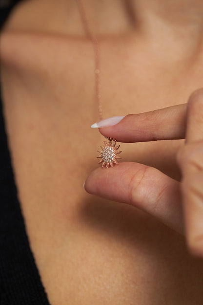925 Ayar Zirkon Taşlı Rose Güneş Minimal Gümüş Kolye