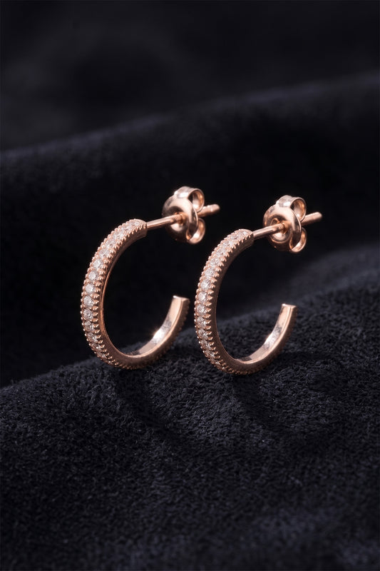 925 Ayar Zirkon Taşlı Rose Halka Model Çivili Gümüş Küpe (B)