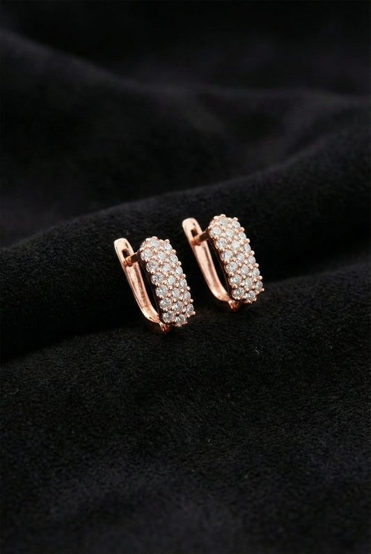 925 Ayar Zirkon Taşlı Rose J Klips Minimal Gümüş Küpe