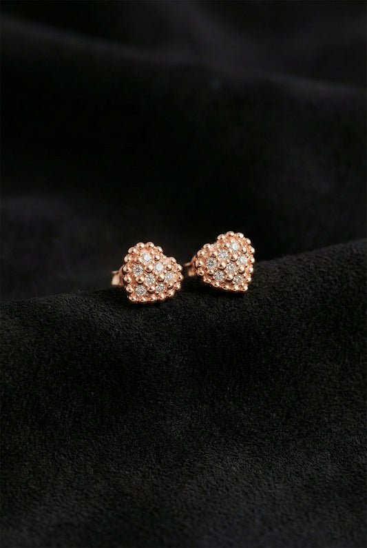 925 Ayar Zirkon Taşlı Rose Kalp Çivili Gümüş Küpe