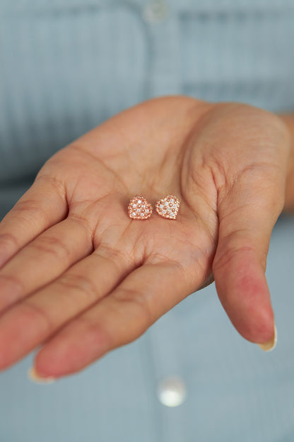 925 Ayar Zirkon Taşlı Rose Kalp Çivili Gümüş Küpe