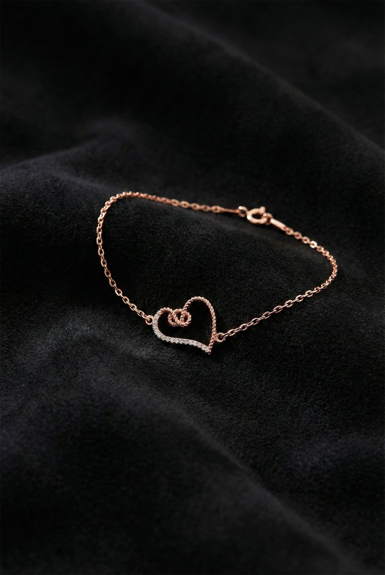 925 Ayar Rose Zirkon Taşlı Düğüm Kalp Gümüş Bileklik