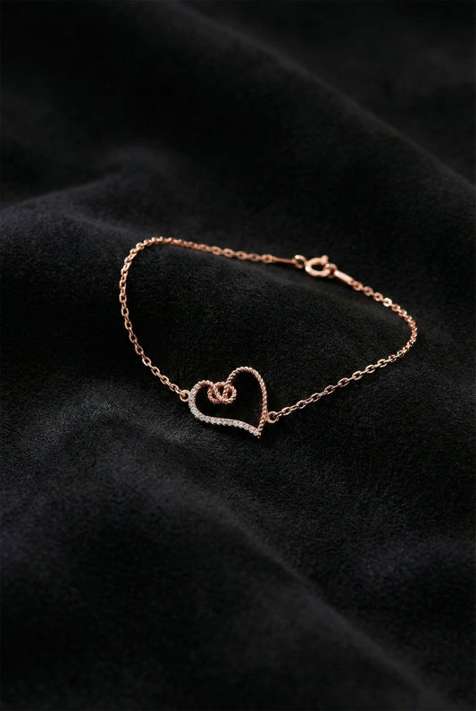 925 Ayar Rose Zirkon Taşlı Düğüm Kalp Gümüş Bileklik