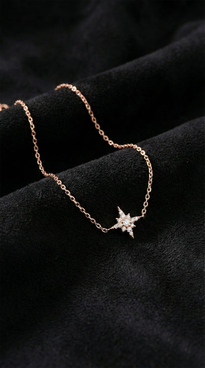 925 Ayar Zirkon Taşlı Rose Kutup Yıldızı Minimal  Gümüş Bileklik