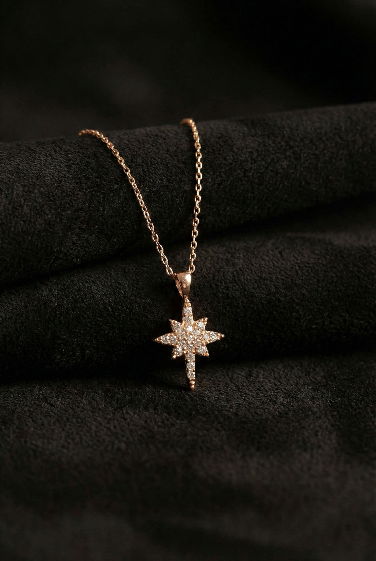 925 Ayar Zirkon Taşlı Rose Kuzey Yıldızı Minimal Gümüş Kolye