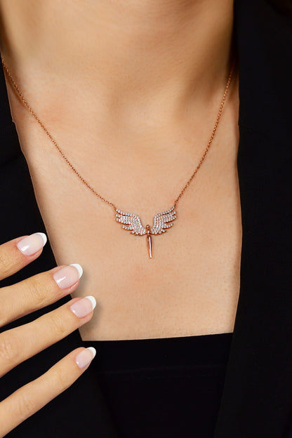 925 Ayar Zirkon Taşlı Rose Mikail Kılıcı Gümüş Kolye
