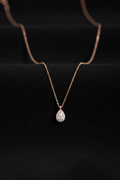 925 Ayar Zirkon Taşlı Rose Minimal Damla Anturaj Gümüş Kolye