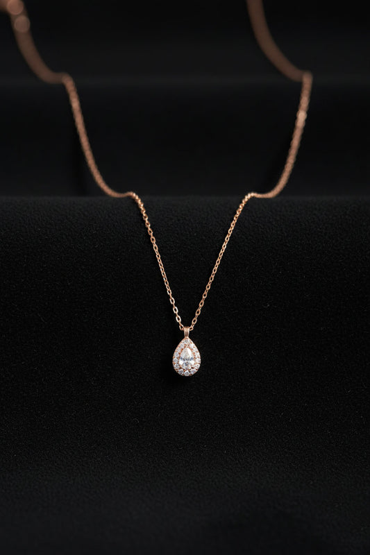 925 Ayar Zirkon Taşlı Rose Minimal Damla Anturaj Gümüş Kolye