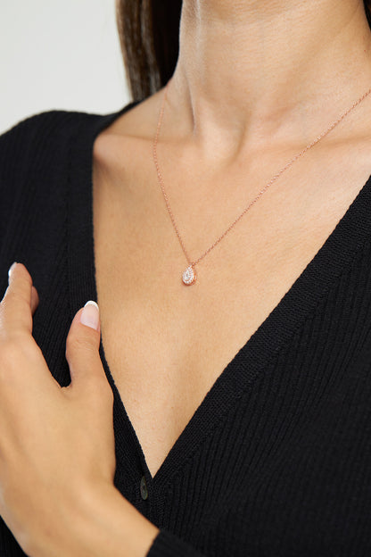 925 Ayar Zirkon Taşlı Rose Minimal Damla Anturaj Gümüş Kolye