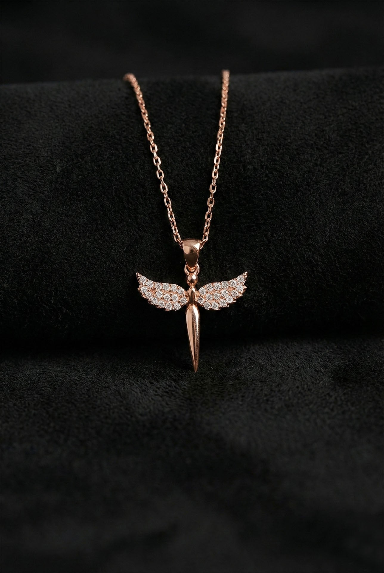 925 Ayar Zirkon Taşlı Rose Minimal Mikail Kılıcı Gümüş Kolye