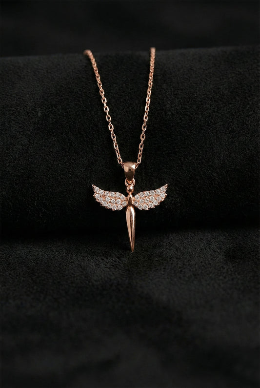 925 Ayar Zirkon Taşlı Rose Minimal Mikail Kılıcı Gümüş Kolye