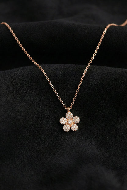 925 Ayar Zirkon Taşlı Rose Minimal Papatya Gümüş Kolye