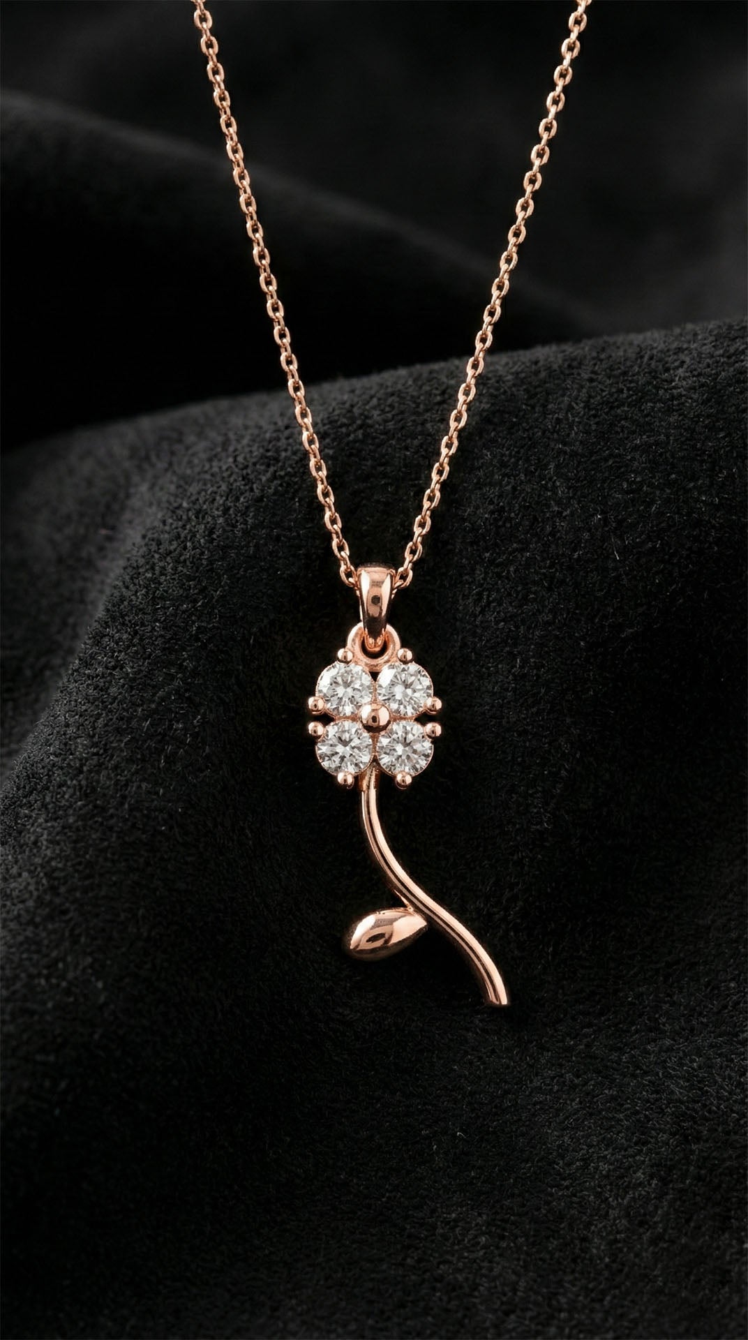 925 Ayar Zirkon Taşlı Rose Minimal Yonca Gümüş Kolye