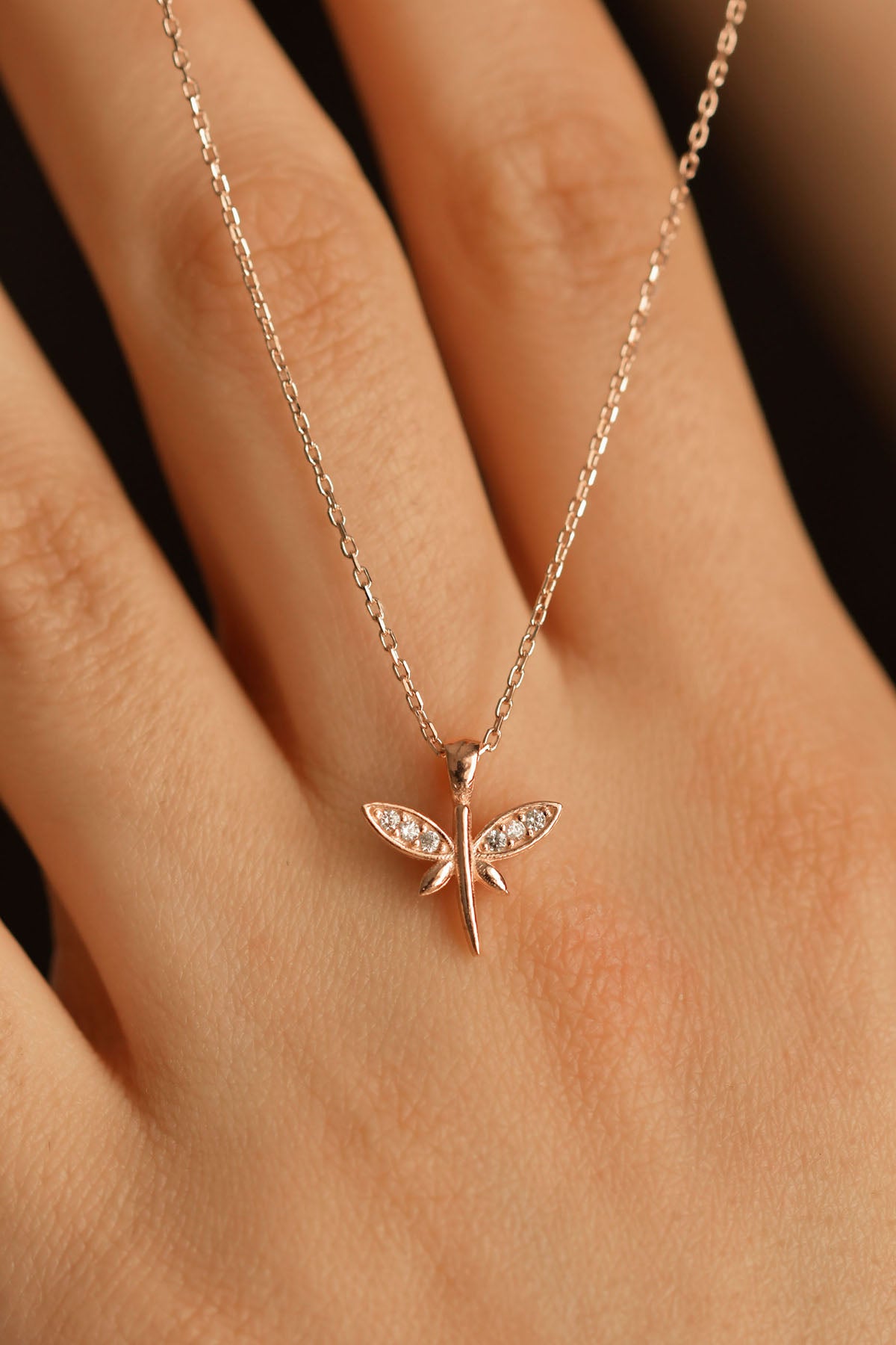 925 Ayar Zirkon Taşlı Rose Minimal Yusufcuk Gümüş Kolye