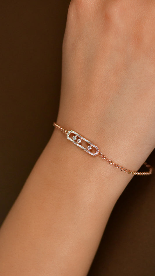 925 Ayar Zirkon Taşlı Rose Özel Tasarım Gümüş Bileklik