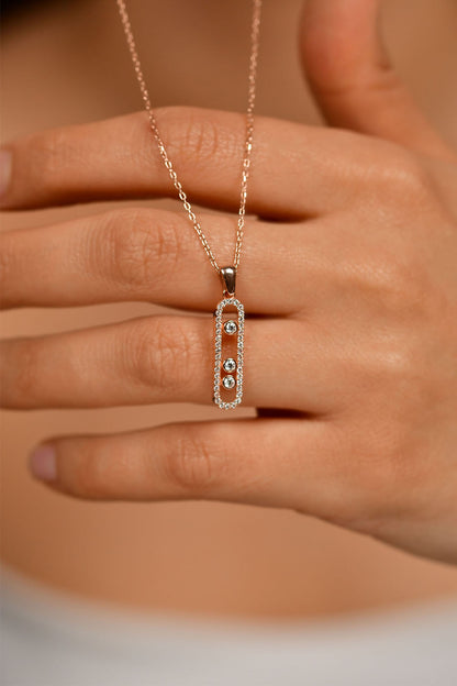 925 Ayar Zirkon Taşlı Rose Özel Tasarım Gümüş Kolye