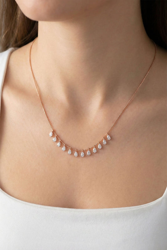 925 Ayar Zirkon Taşlı Rose Shakira Damla Gümüş Kolye