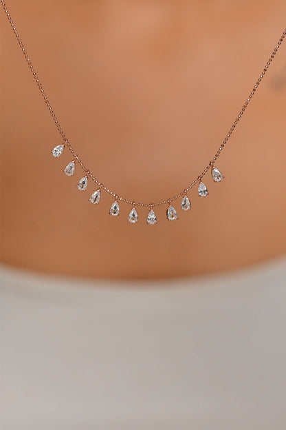 925 Ayar Zirkon Taşlı Rose Shakira Damla Gümüş Kolye