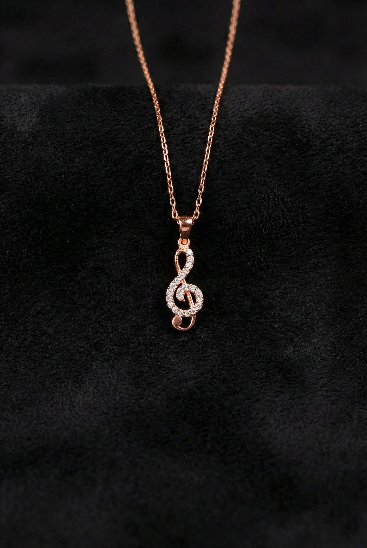 925 Ayar Zirkon Taşlı Rose Sol Anahtarı Minimal Gümüş Kolye