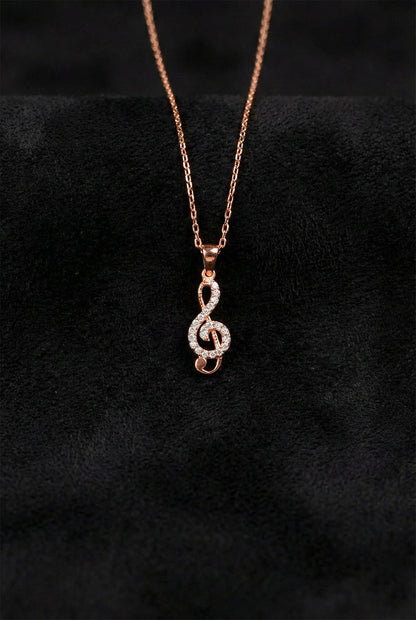 925 Ayar Zirkon Taşlı Rose Sol Anahtarı Minimal Gümüş Kolye
