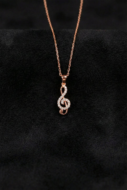 925 Ayar Zirkon Taşlı Rose Sol Anahtarı Minimal Gümüş Kolye
